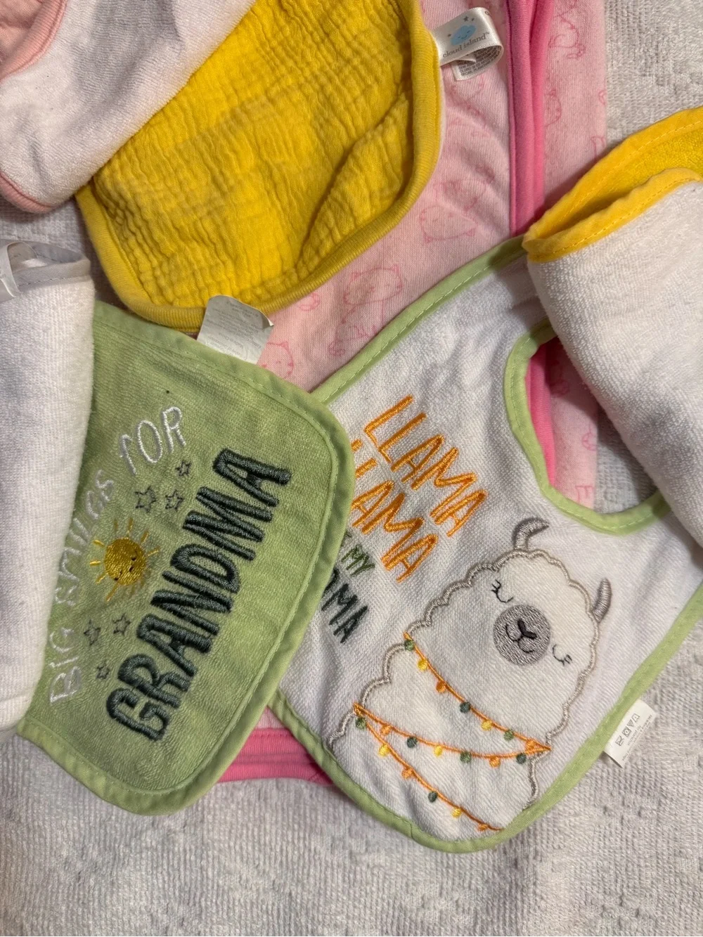 Baby Bib Set - Yellow, Pink, Gray & Green Cotton Bibs